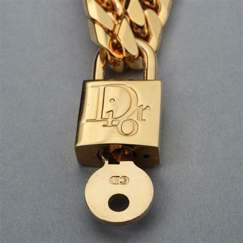 Vintage CHRISTIAN DIOR Logo Cadena Padlock Key Pendant 